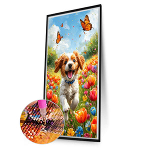 Dog And Flower 40*70CM(Canvas) Full Round Drill Diamond Painting