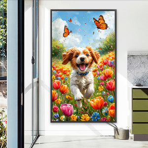 Dog And Flower 40*70CM(Canvas) Full Round Drill Diamond Painting
