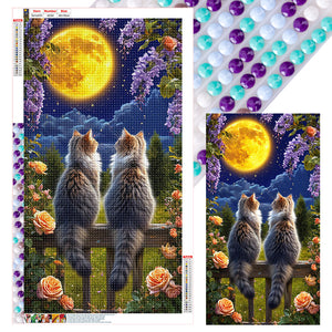 Cat Under The Moonlight 40*70CM(Canvas) Full Round Drill Diamond Painting