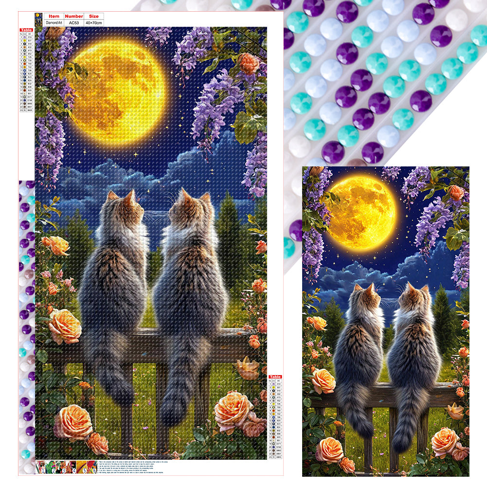 Cat Under The Moonlight 40*70CM(Canvas) Full Round Drill Diamond Painting