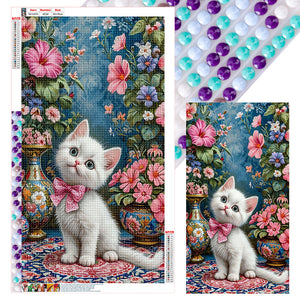 Cat And Flower 40*70CM(Canvas) Full Round Drill Diamond Painting