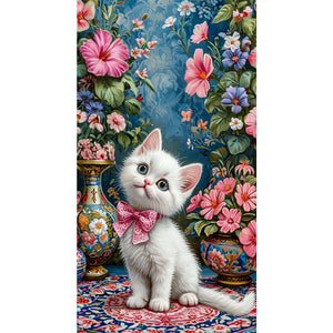 Cat And Flower 40*70CM(Canvas) Full Round Drill Diamond Painting