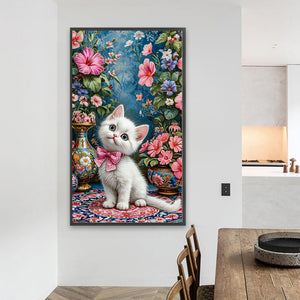 Cat And Flower 40*70CM(Canvas) Full Round Drill Diamond Painting