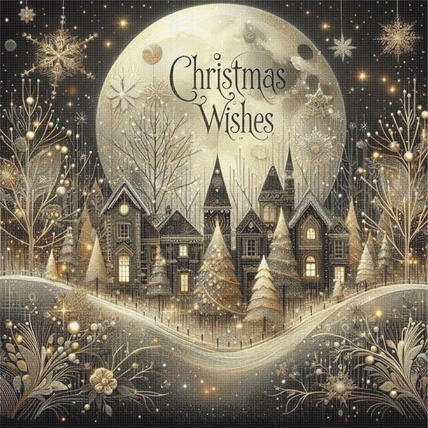 Christmas Scenery - Full 14CT Stamped Cross Stitch 40x40CM - Huacan