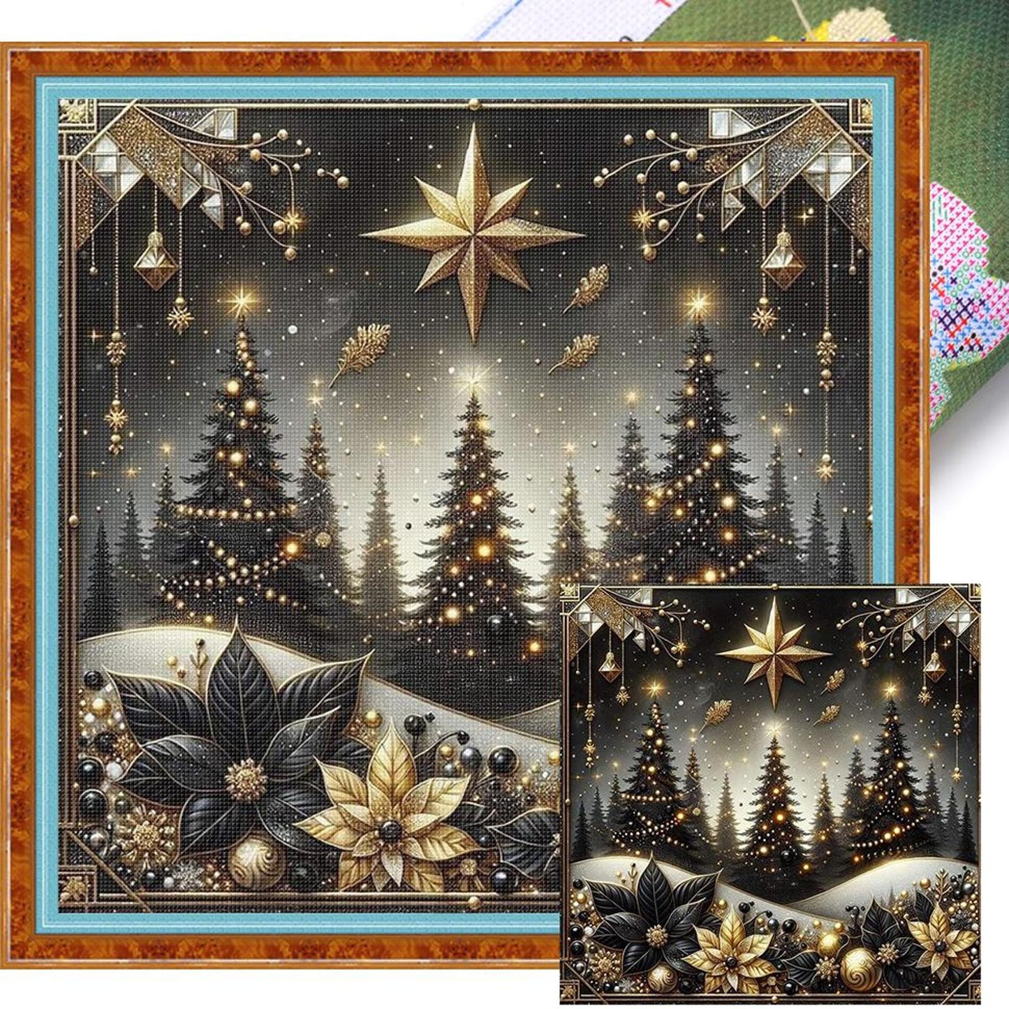 Christmas Scenery - Full 14CT Stamped Cross Stitch 40x40CM - Huacan