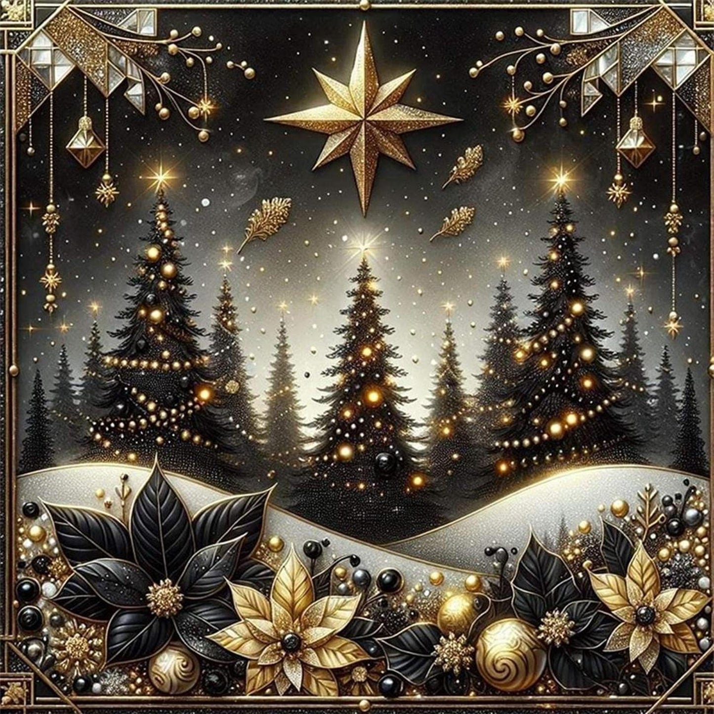 Christmas Scenery - Full 14CT Stamped Cross Stitch 40x40CM - Huacan