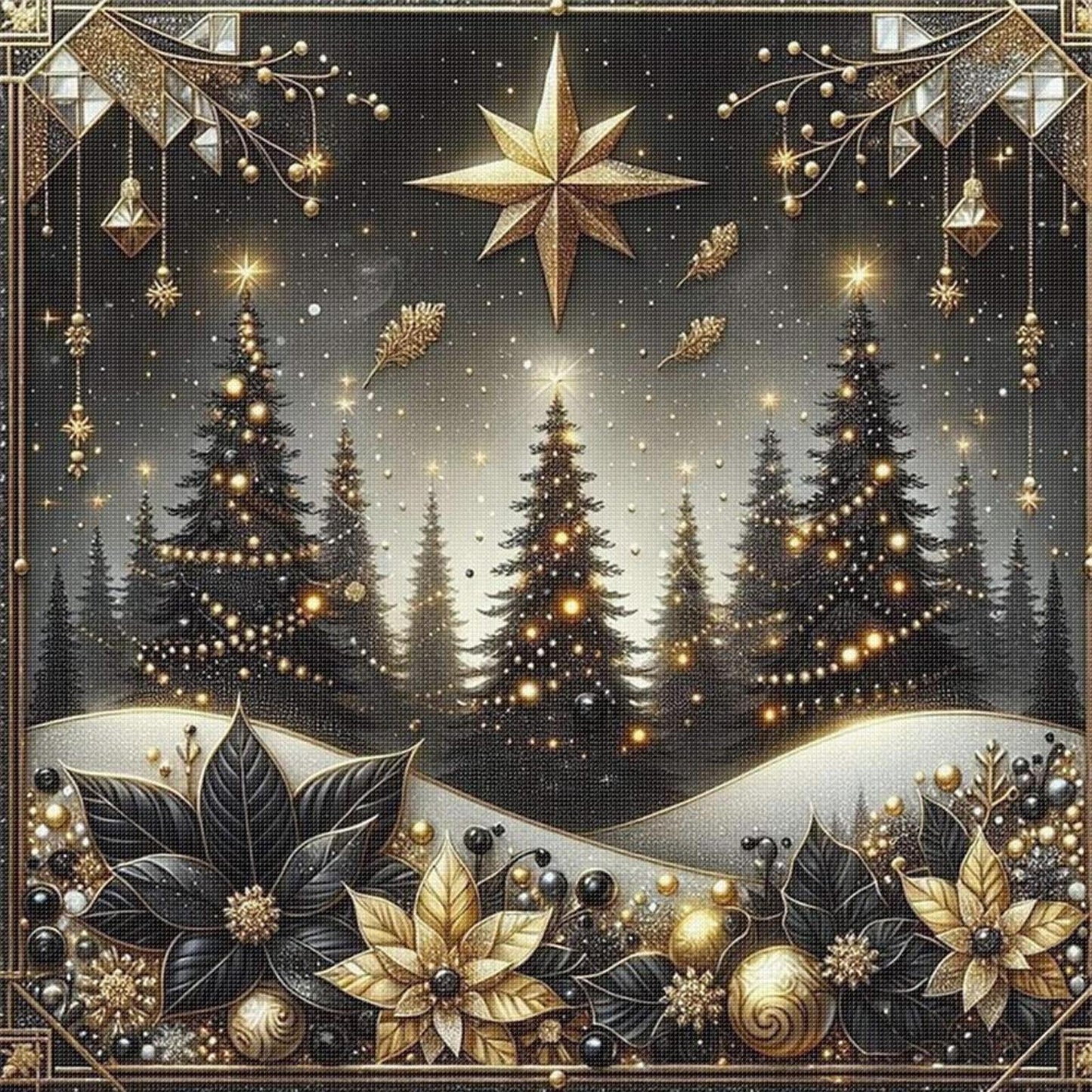 Christmas Scenery - Full 14CT Stamped Cross Stitch 40x40CM - Huacan