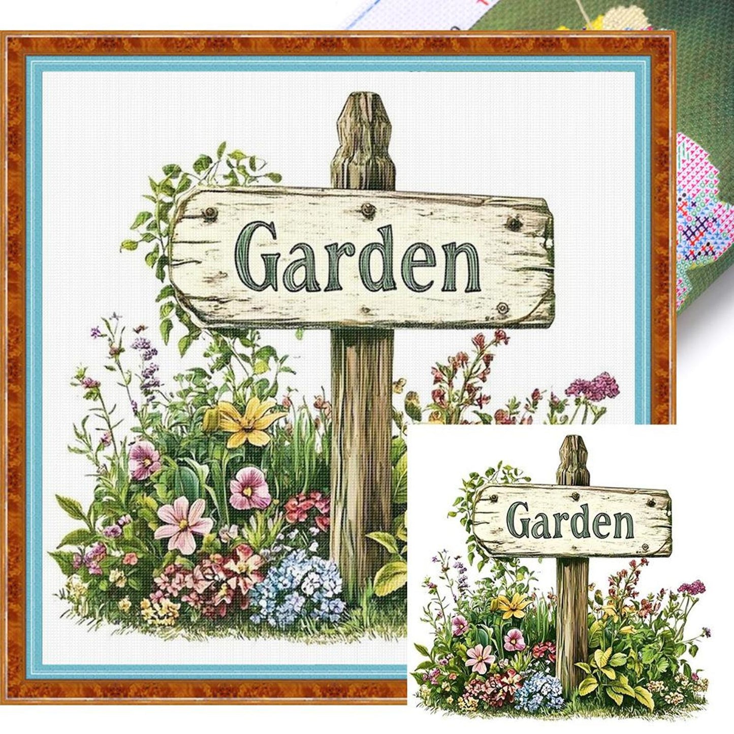 Garden Signboard - Full 18CT Stamped Cross Stitch 25x25CM - Huacan