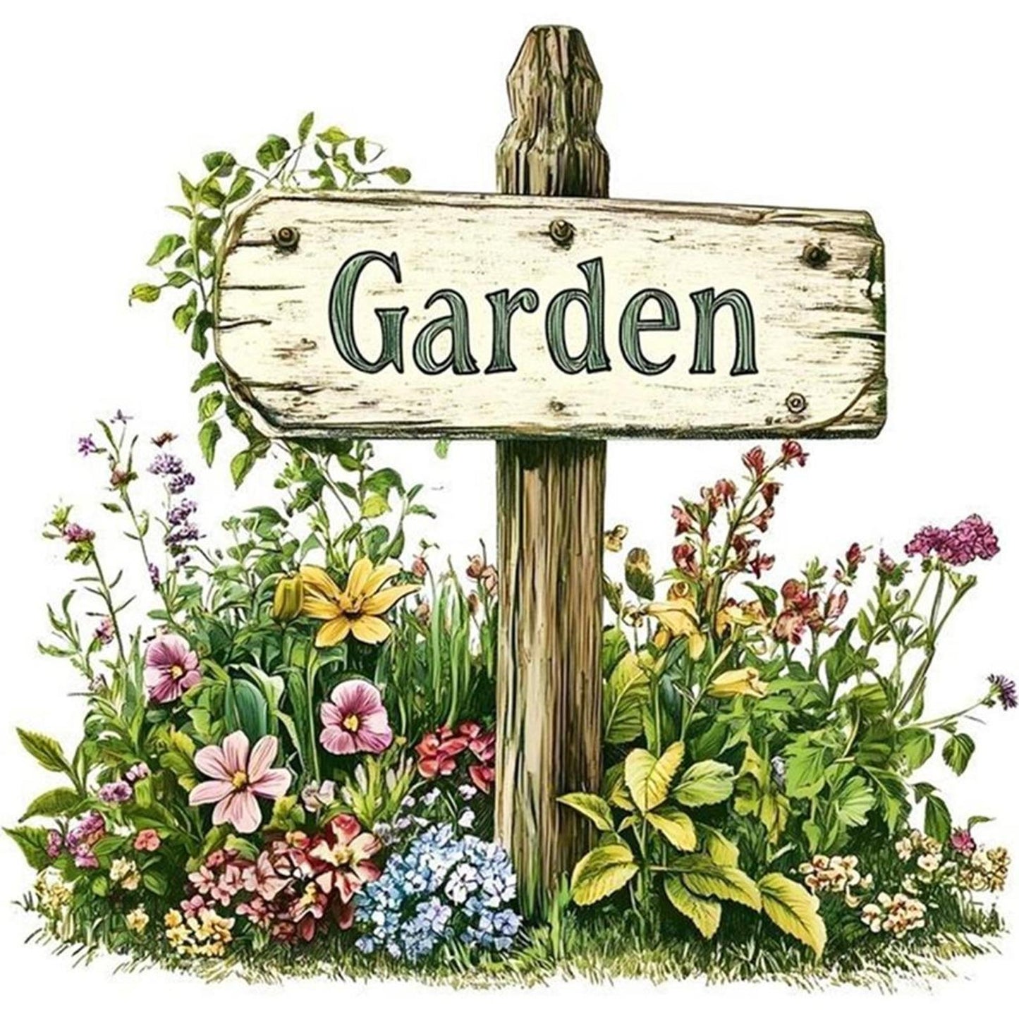 Garden Signboard - Full 18CT Stamped Cross Stitch 25x25CM - Huacan