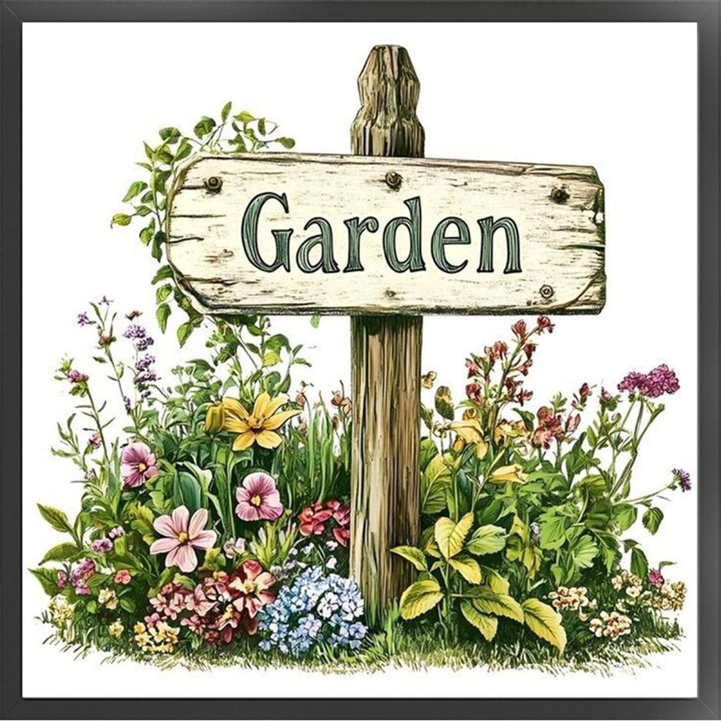 Garden Signboard - Full 18CT Stamped Cross Stitch 25x25CM - Huacan