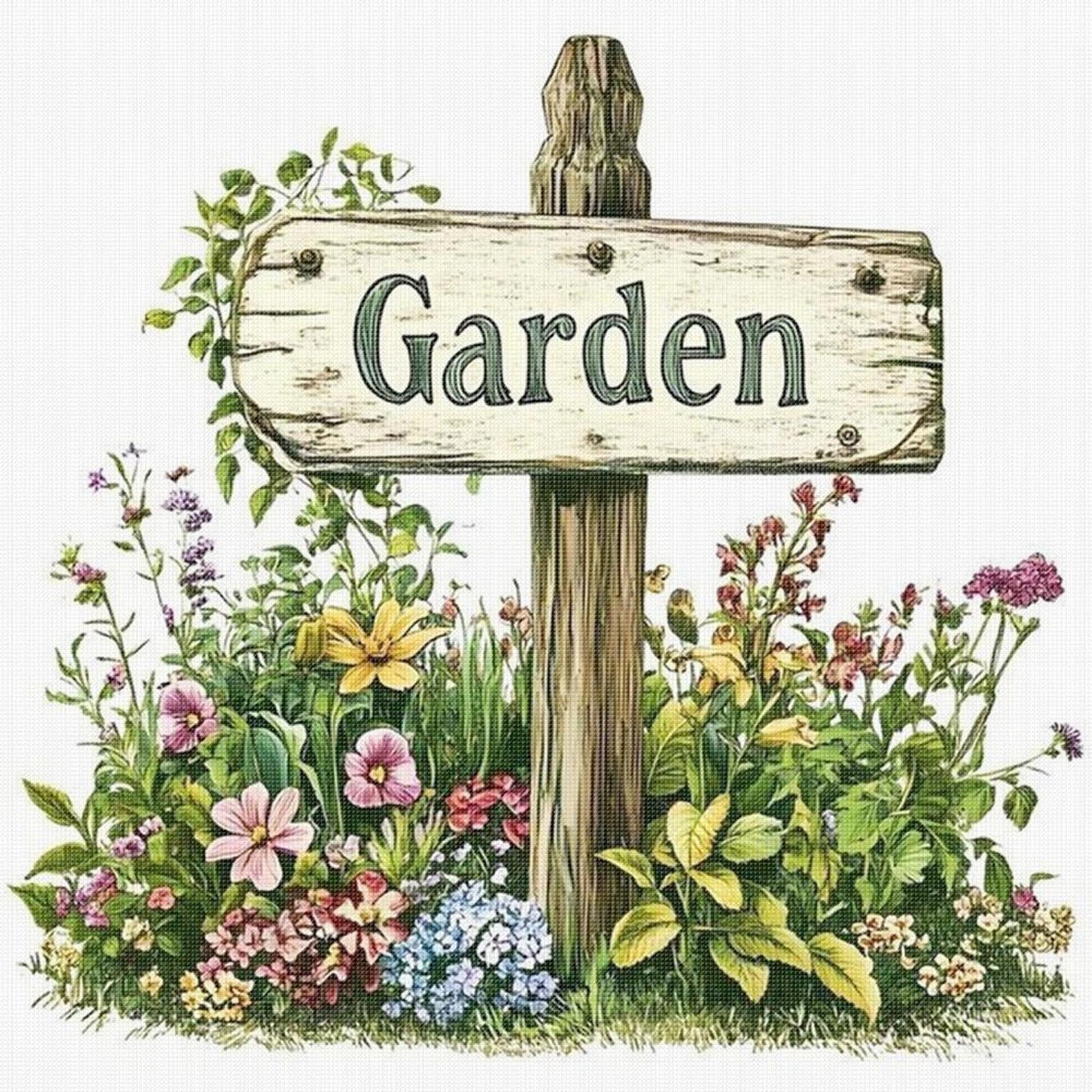 Garden Signboard - Full 18CT Stamped Cross Stitch 25x25CM - Huacan