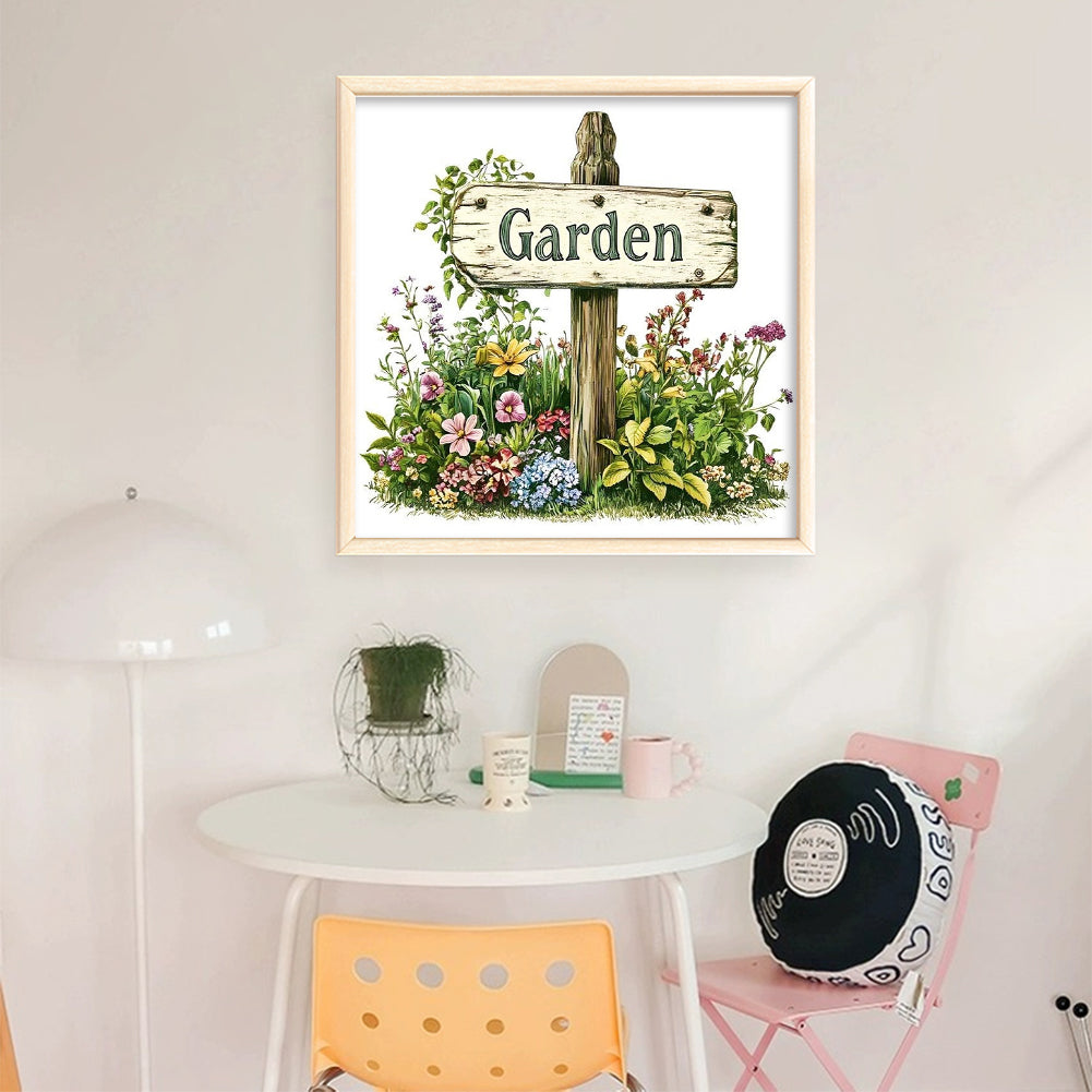 Garden Signboard - Full 18CT Stamped Cross Stitch 25x25CM - Huacan