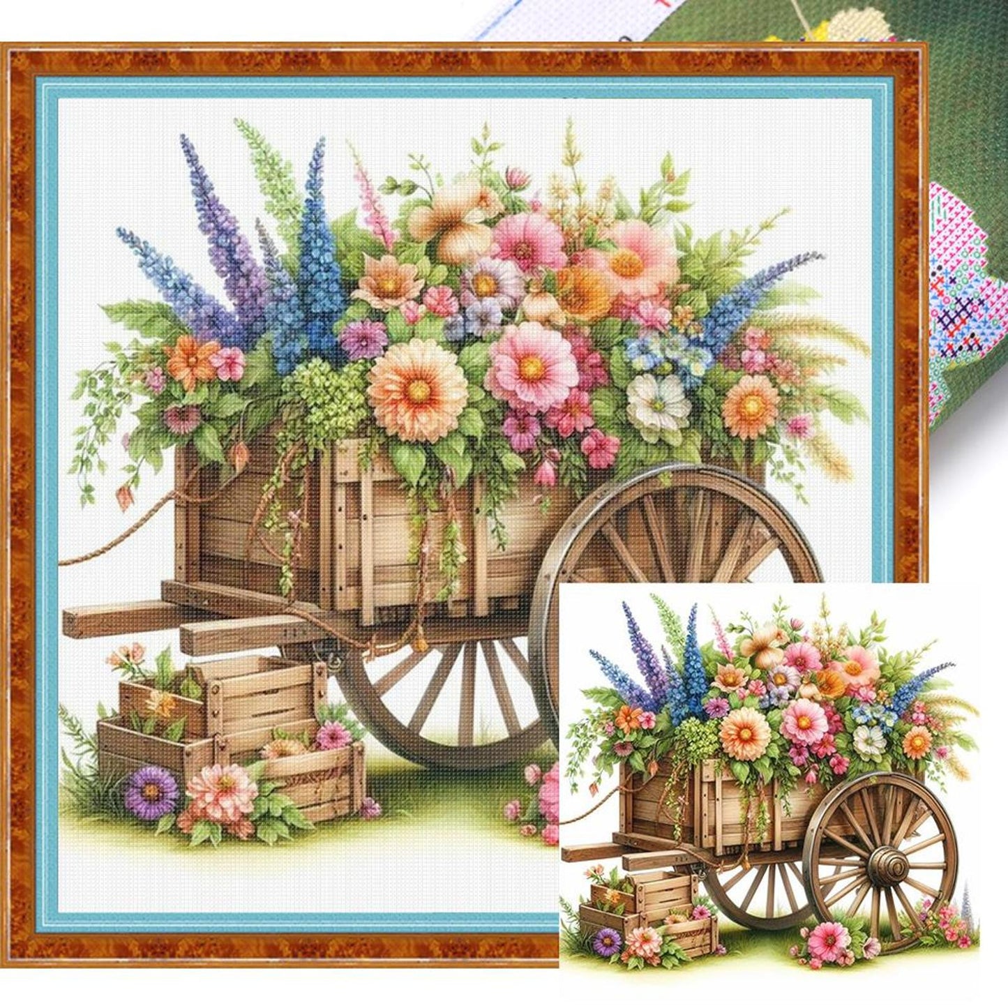 Flower Cart - Full 18CT Stamped Cross Stitch 25x25CM - Huacan