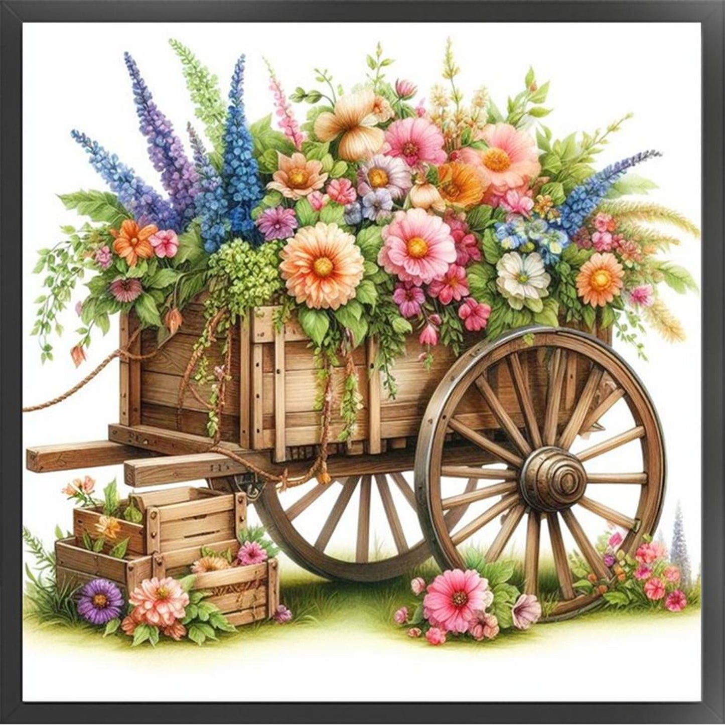 Flower Cart - Full 18CT Stamped Cross Stitch 25x25CM - Huacan