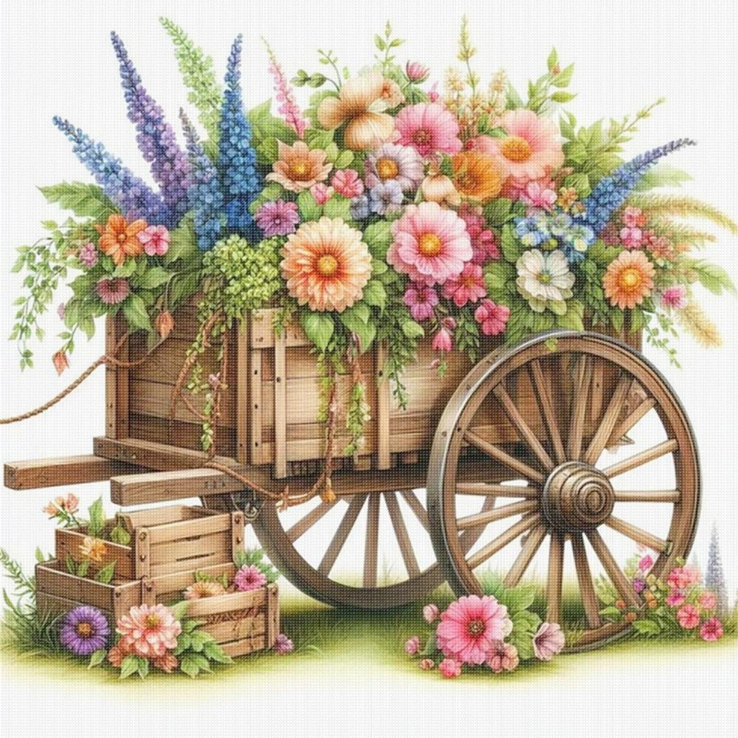 Flower Cart - Full 18CT Stamped Cross Stitch 25x25CM - Huacan