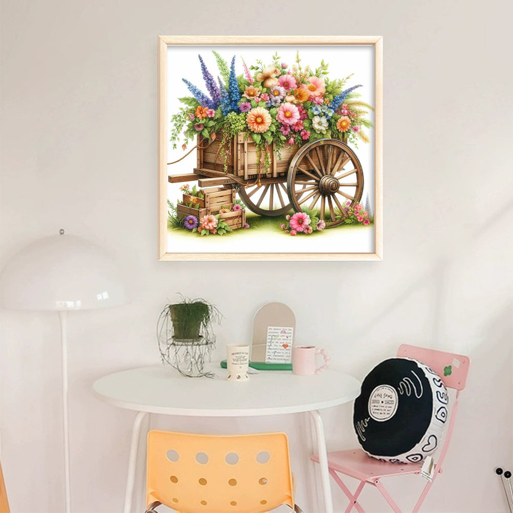 Flower Cart - Full 18CT Stamped Cross Stitch 25x25CM - Huacan