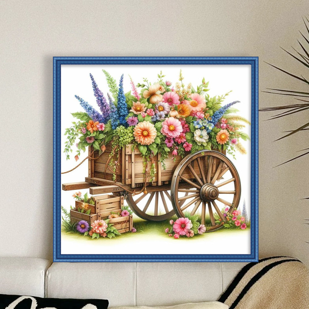 Flower Cart - Full 18CT Stamped Cross Stitch 25x25CM - Huacan