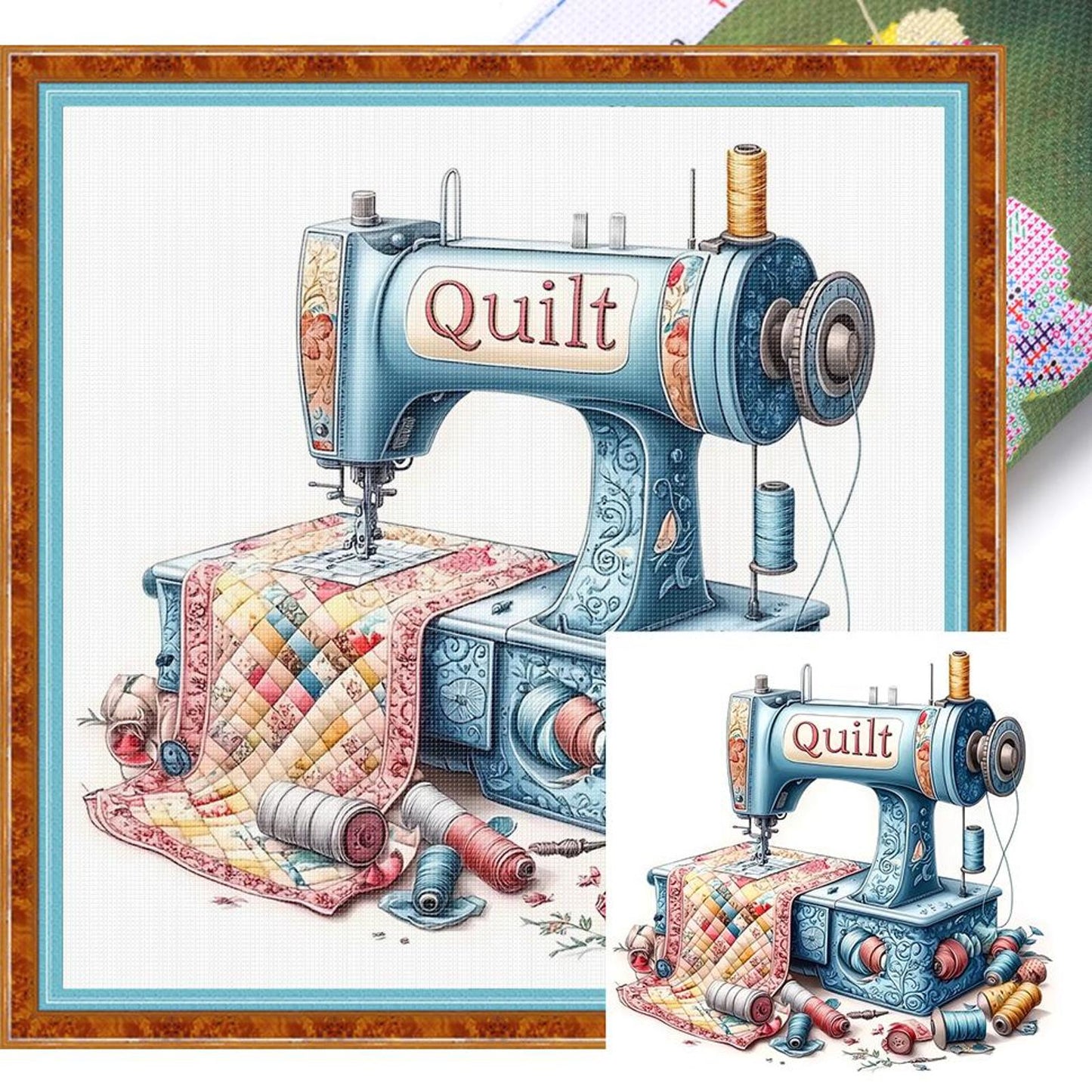 Sewing Machine - Full 18CT Stamped Cross Stitch 25x25CM - Huacan
