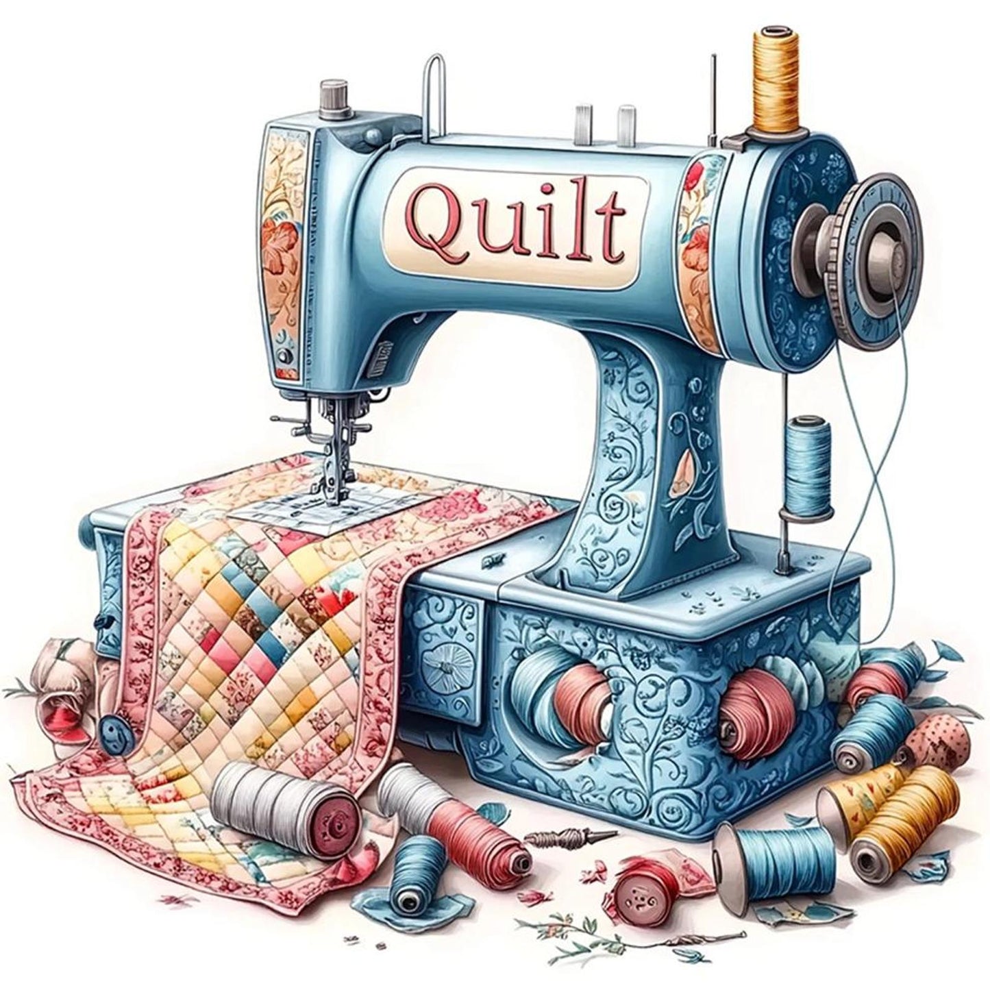 Sewing Machine - Full 18CT Stamped Cross Stitch 25x25CM - Huacan