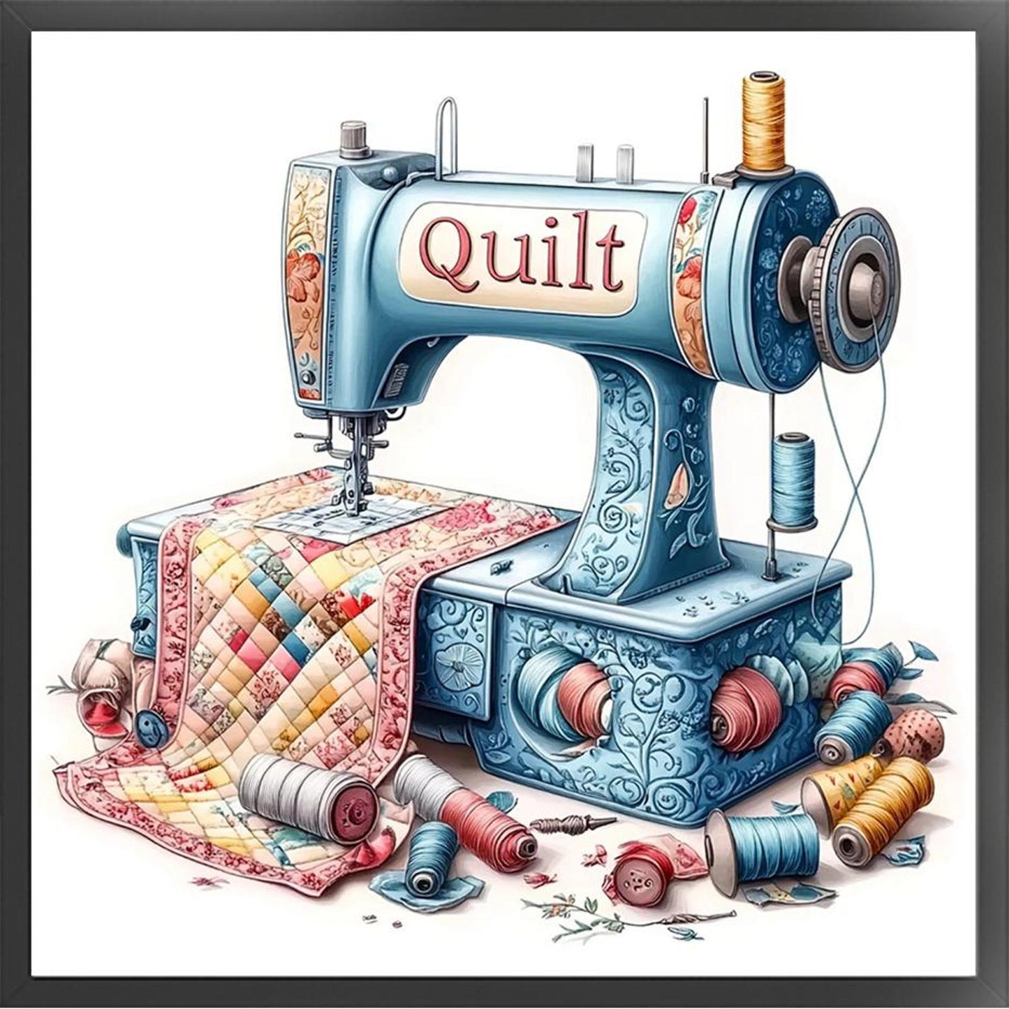 Sewing Machine - Full 18CT Stamped Cross Stitch 25x25CM - Huacan
