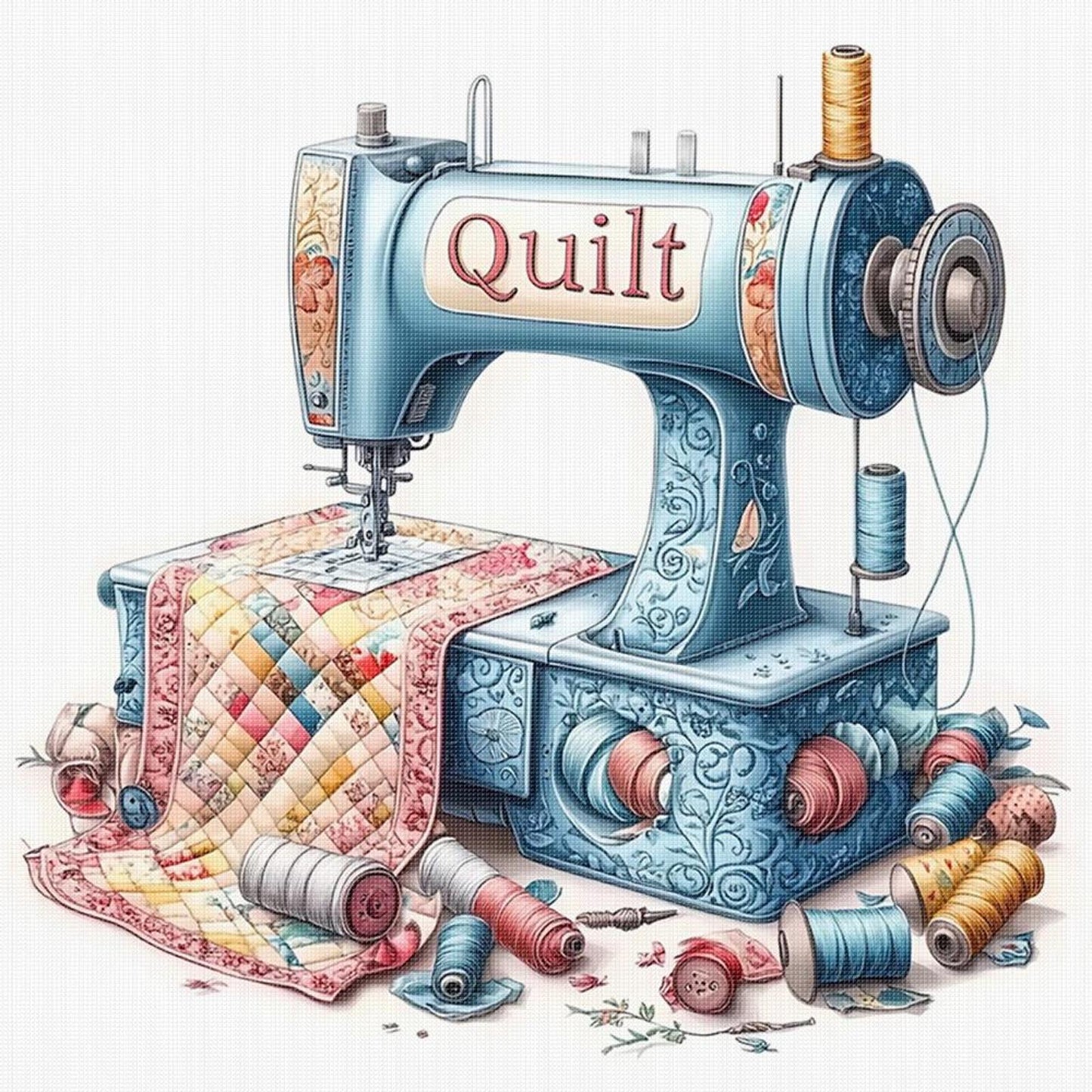 Sewing Machine - Full 18CT Stamped Cross Stitch 25x25CM - Huacan