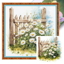 Load image into Gallery viewer, Daisy Fence - 25*25CM 18CT Stamped Cross Stitch
