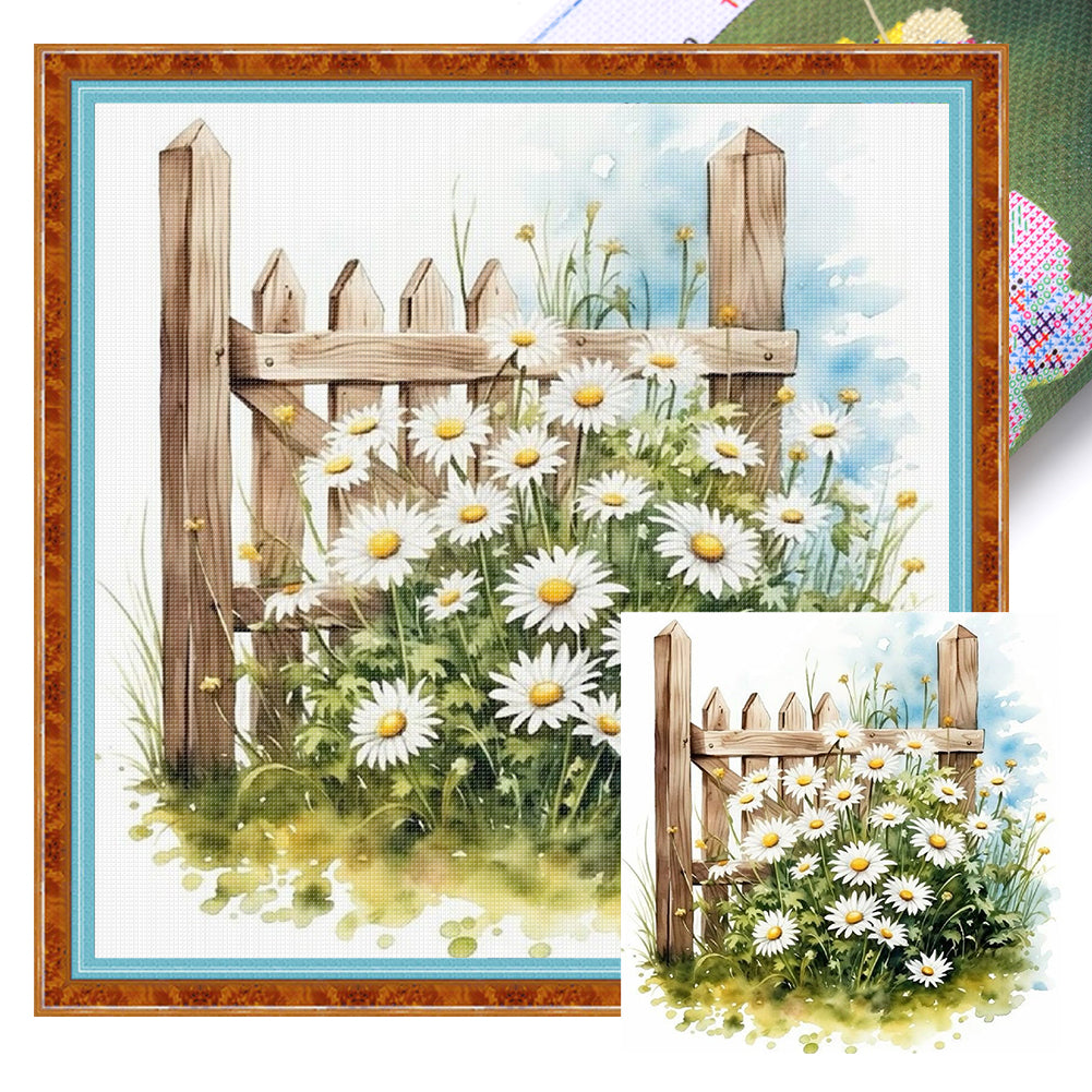 Daisy Fence - 25*25CM 18CT Stamped Cross Stitch