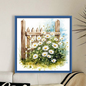 Daisy Fence - 25*25CM 18CT Stamped Cross Stitch