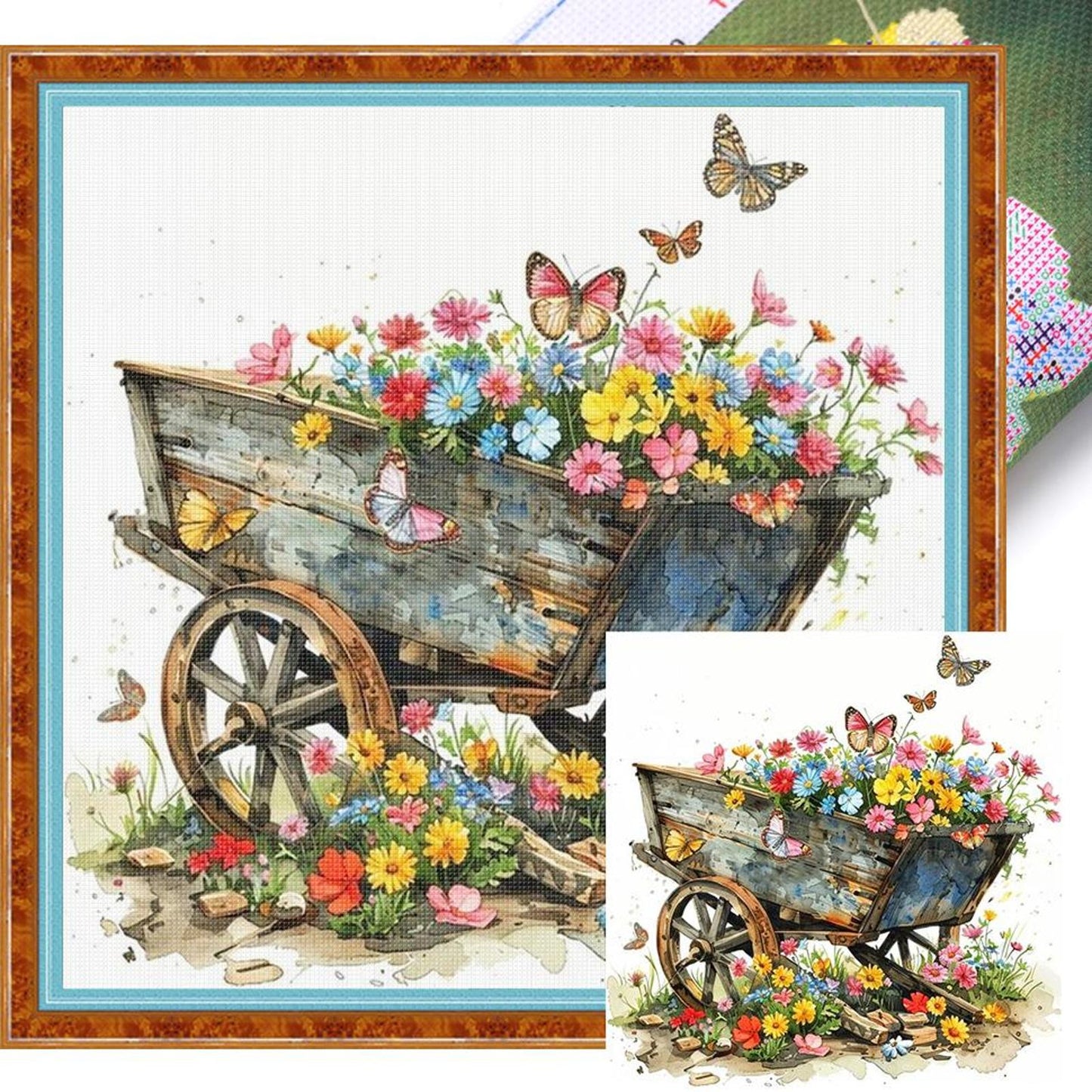 Flower Cart - Full 18CT Stamped Cross Stitch 25x25CM - Huacan