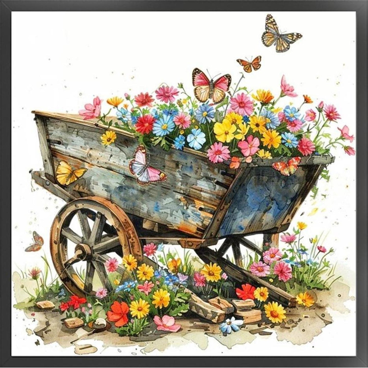 Flower Cart - Full 18CT Stamped Cross Stitch 25x25CM - Huacan