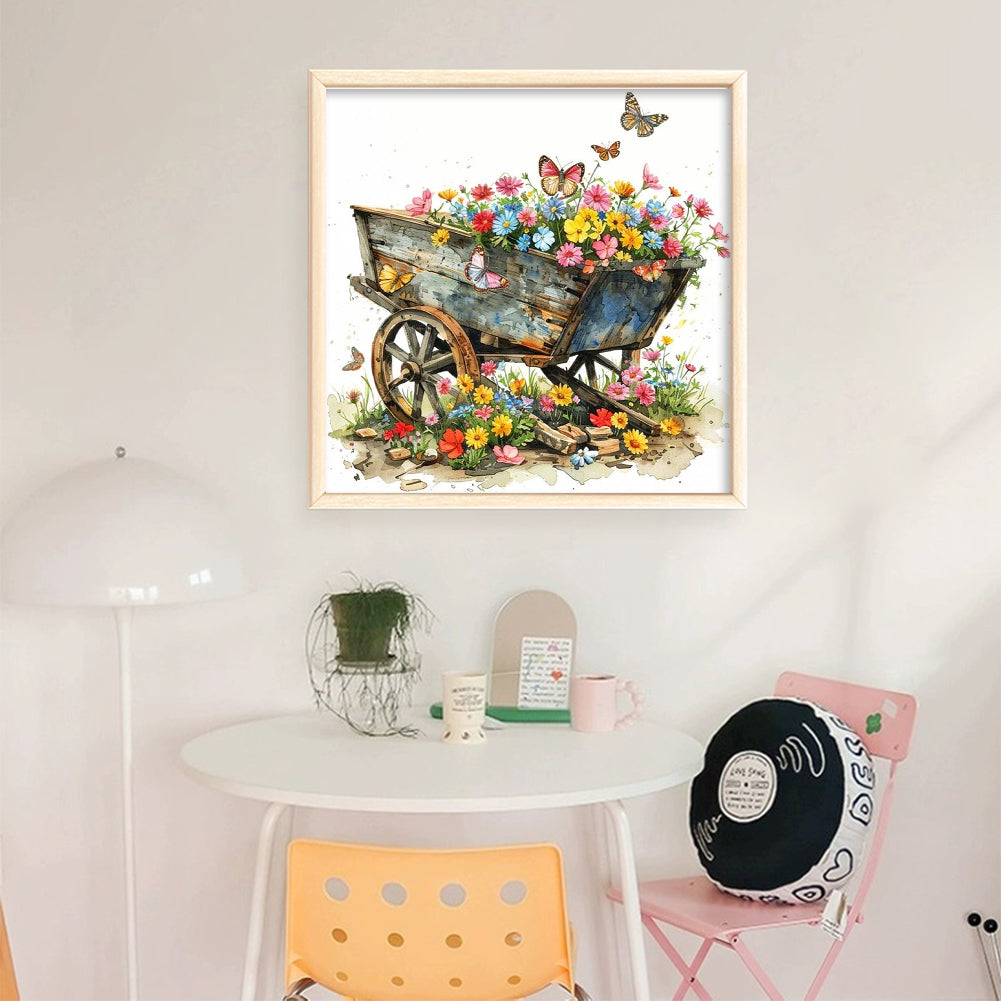 Flower Cart - Full 18CT Stamped Cross Stitch 25x25CM - Huacan
