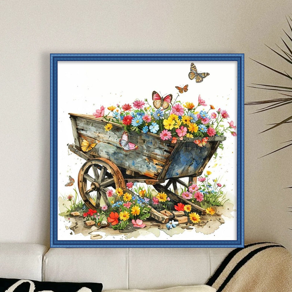 Flower Cart - Full 18CT Stamped Cross Stitch 25x25CM - Huacan