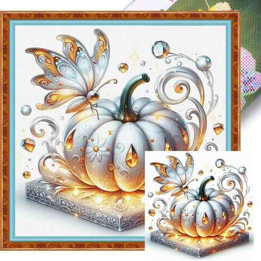 Pumpkin And Butterfly - Full 18CT Stamped Cross Stitch 25x25CM - Huacan