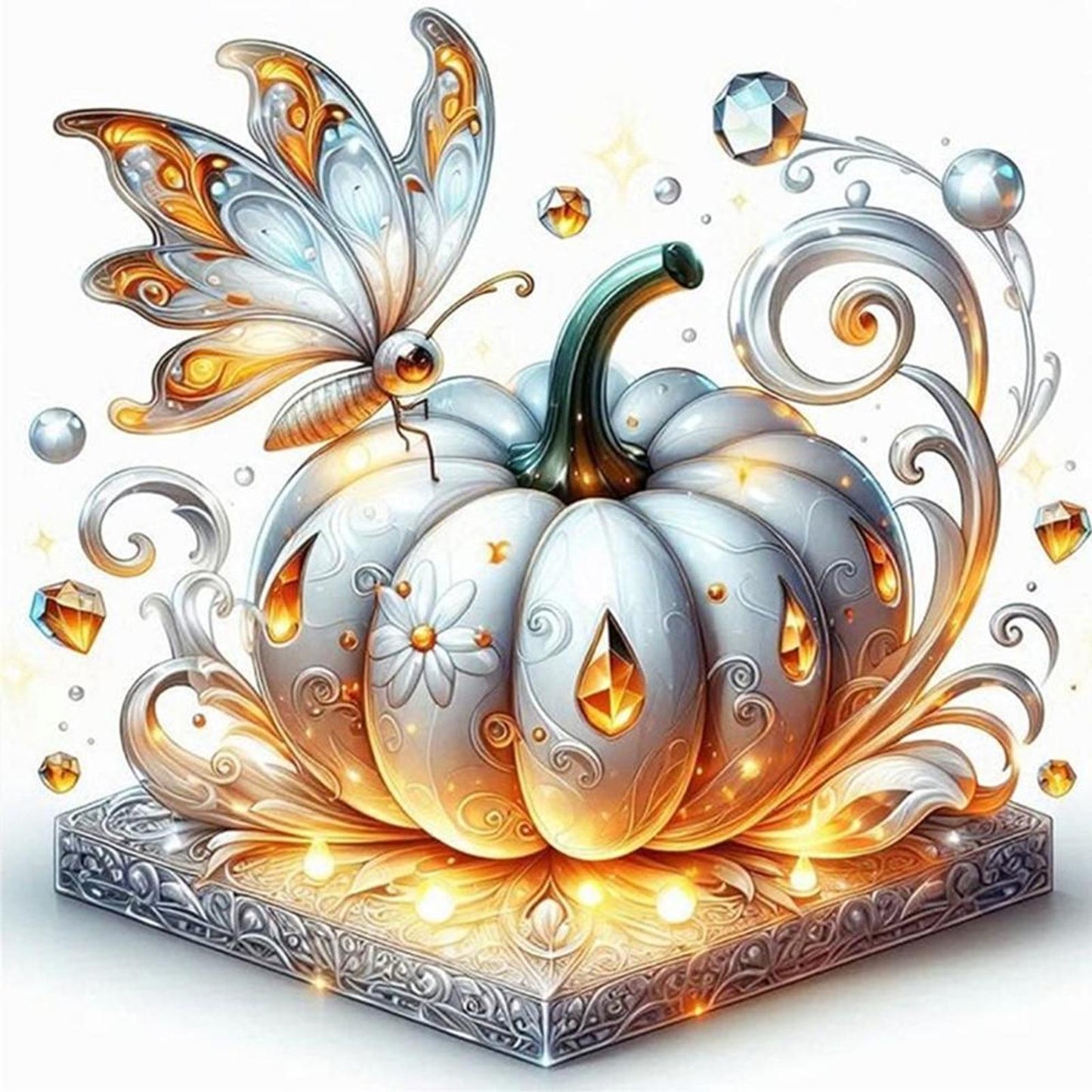 Pumpkin And Butterfly - Full 18CT Stamped Cross Stitch 25x25CM - Huacan