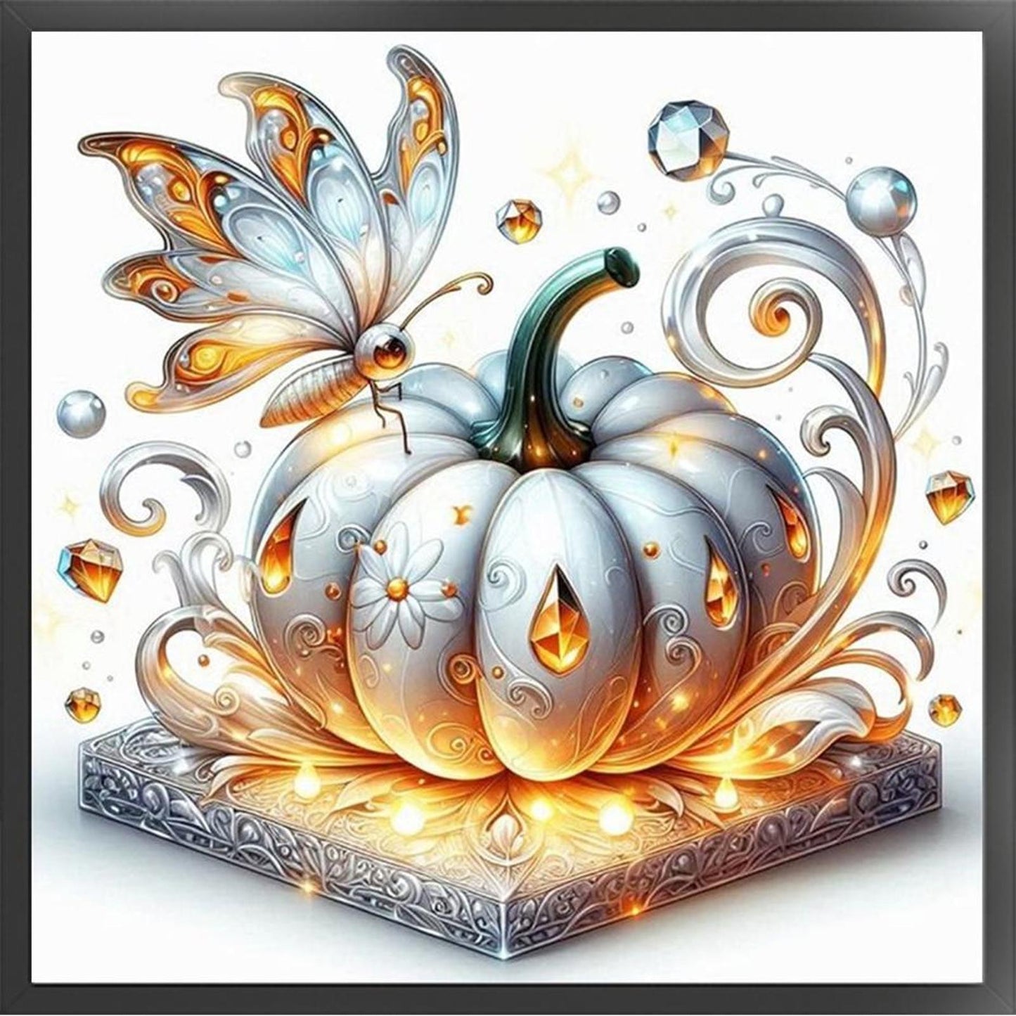 Pumpkin And Butterfly - Full 18CT Stamped Cross Stitch 25x25CM - Huacan