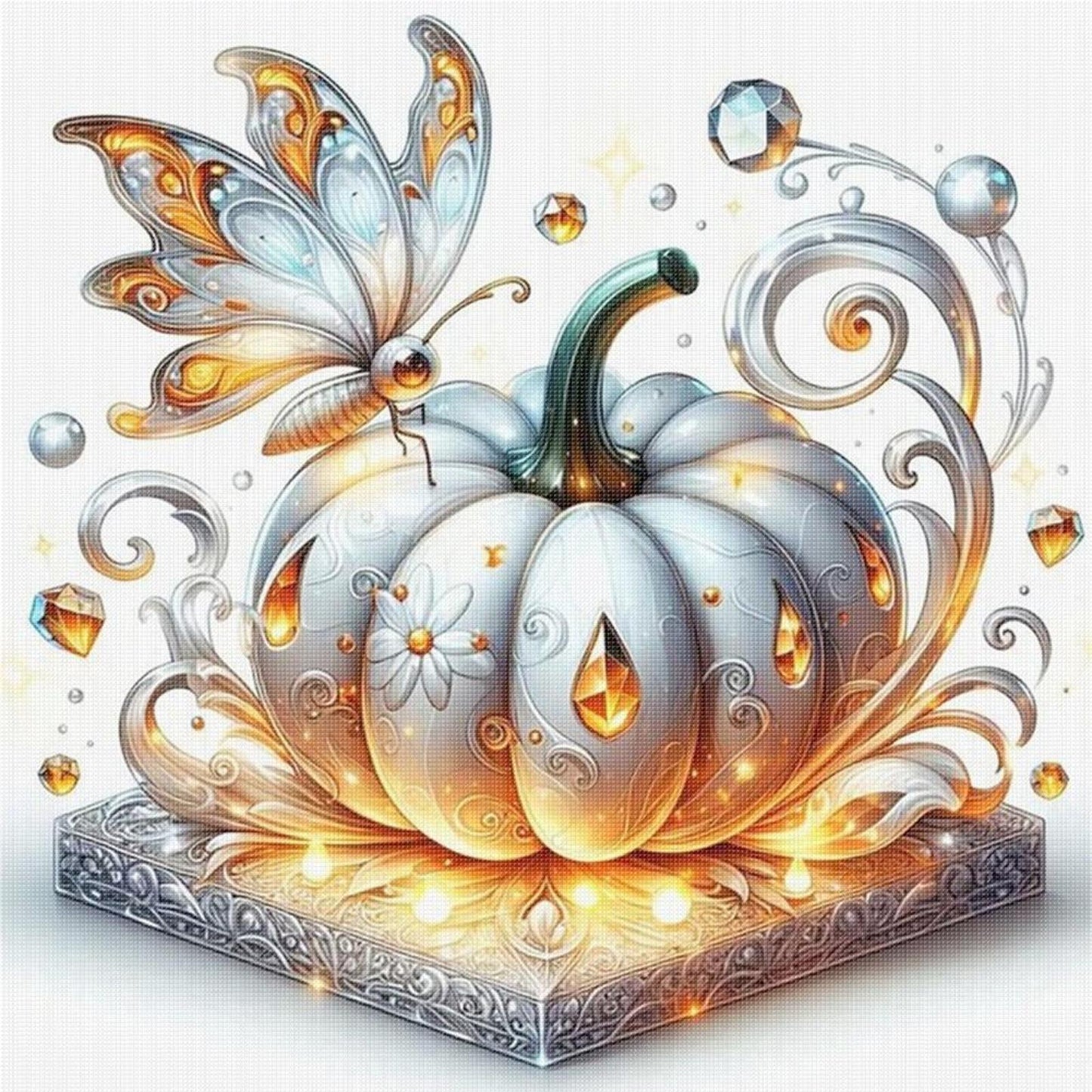Pumpkin And Butterfly - Full 18CT Stamped Cross Stitch 25x25CM - Huacan
