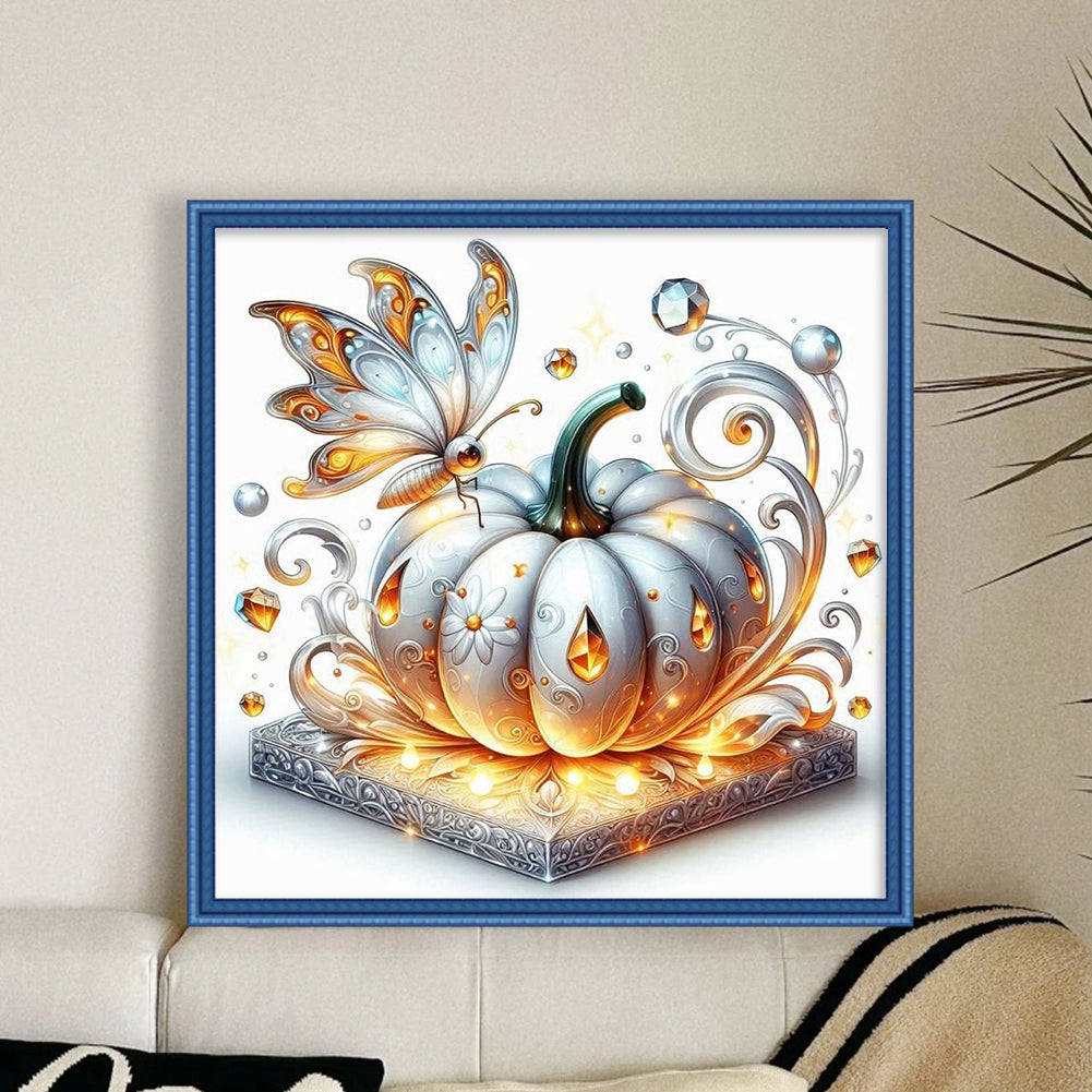 Pumpkin And Butterfly - Full 18CT Stamped Cross Stitch 25x25CM - Huacan