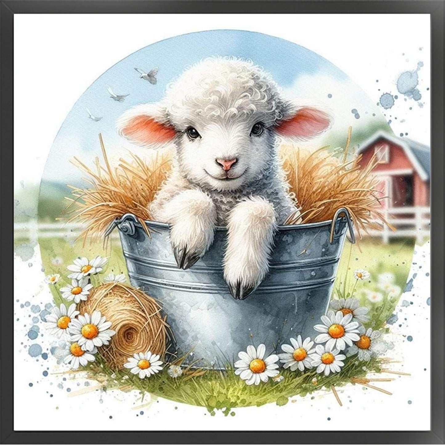Lamb - Partial 11CT Stamped Cross Stitch - Bead Embroidery 36x36CM/14.17x14.17in