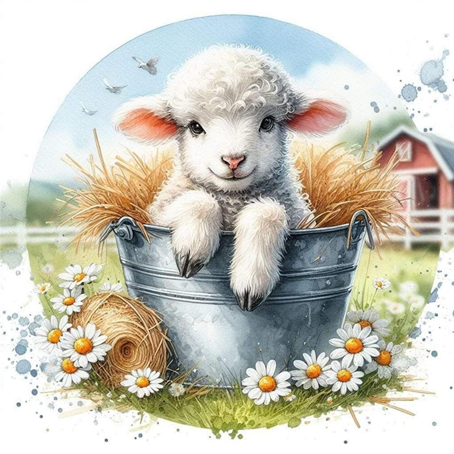 Lamb - Partial 11CT Stamped Cross Stitch - Bead Embroidery 36x36CM/14.17x14.17in