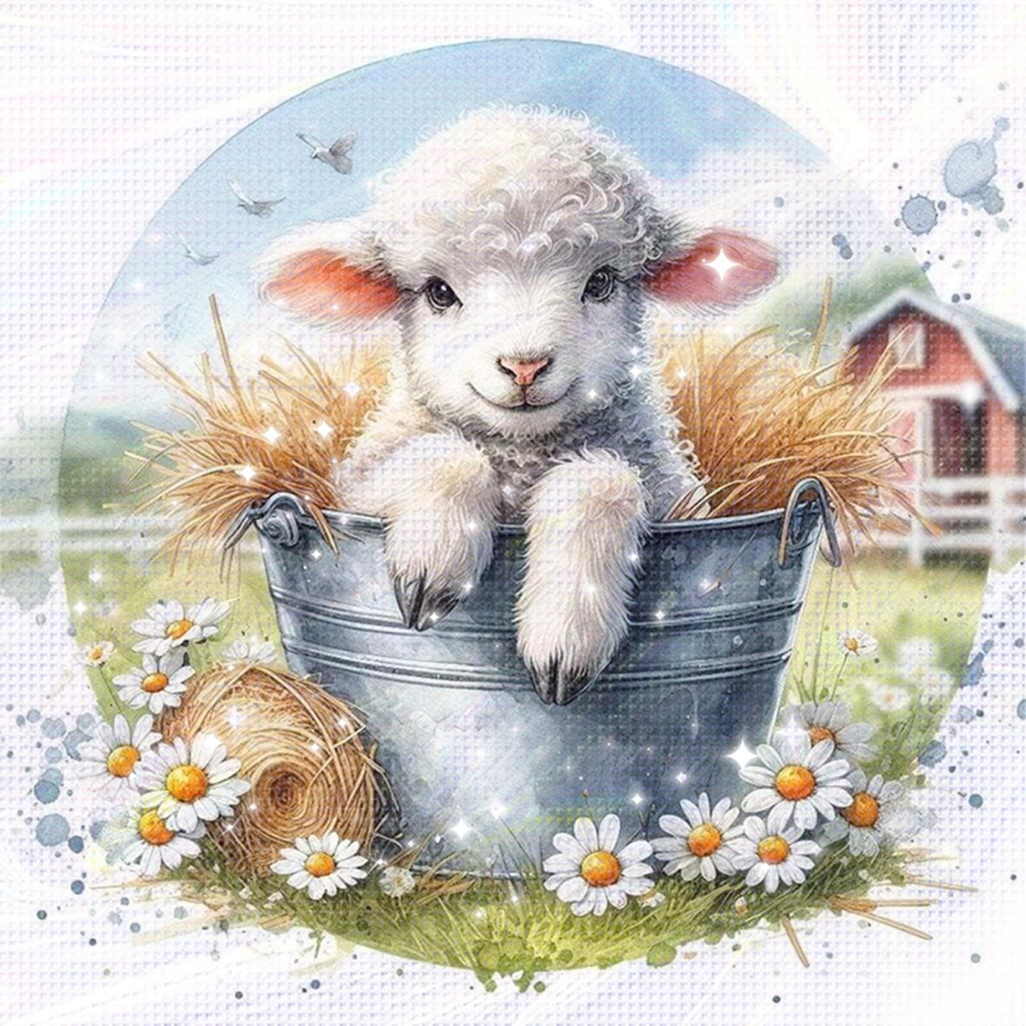 Lamb - Partial 11CT Stamped Cross Stitch - Bead Embroidery 36x36CM/14.17x14.17in