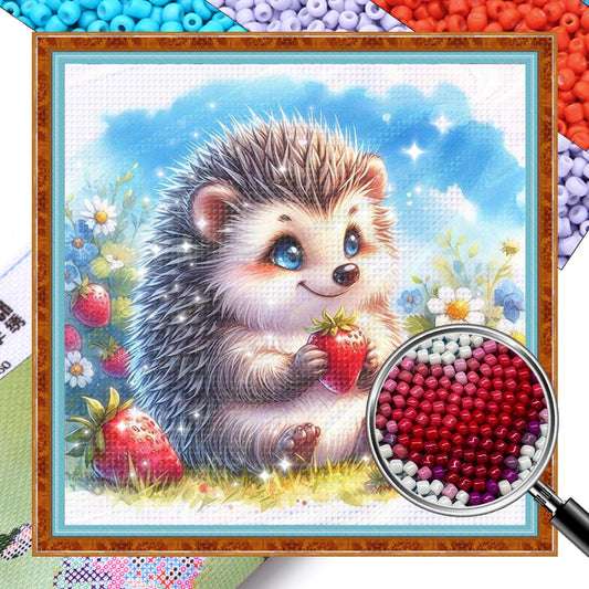 Hedgehog - Partial 11CT Stamped Cross Stitch - Bead Embroidery 36x36CM/14.17x14.17in