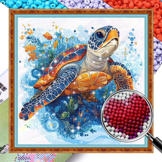 Sea Turtle - Partial 11CT Stamped Cross Stitch - Bead Embroidery 36x36CM/14.17x14.17in