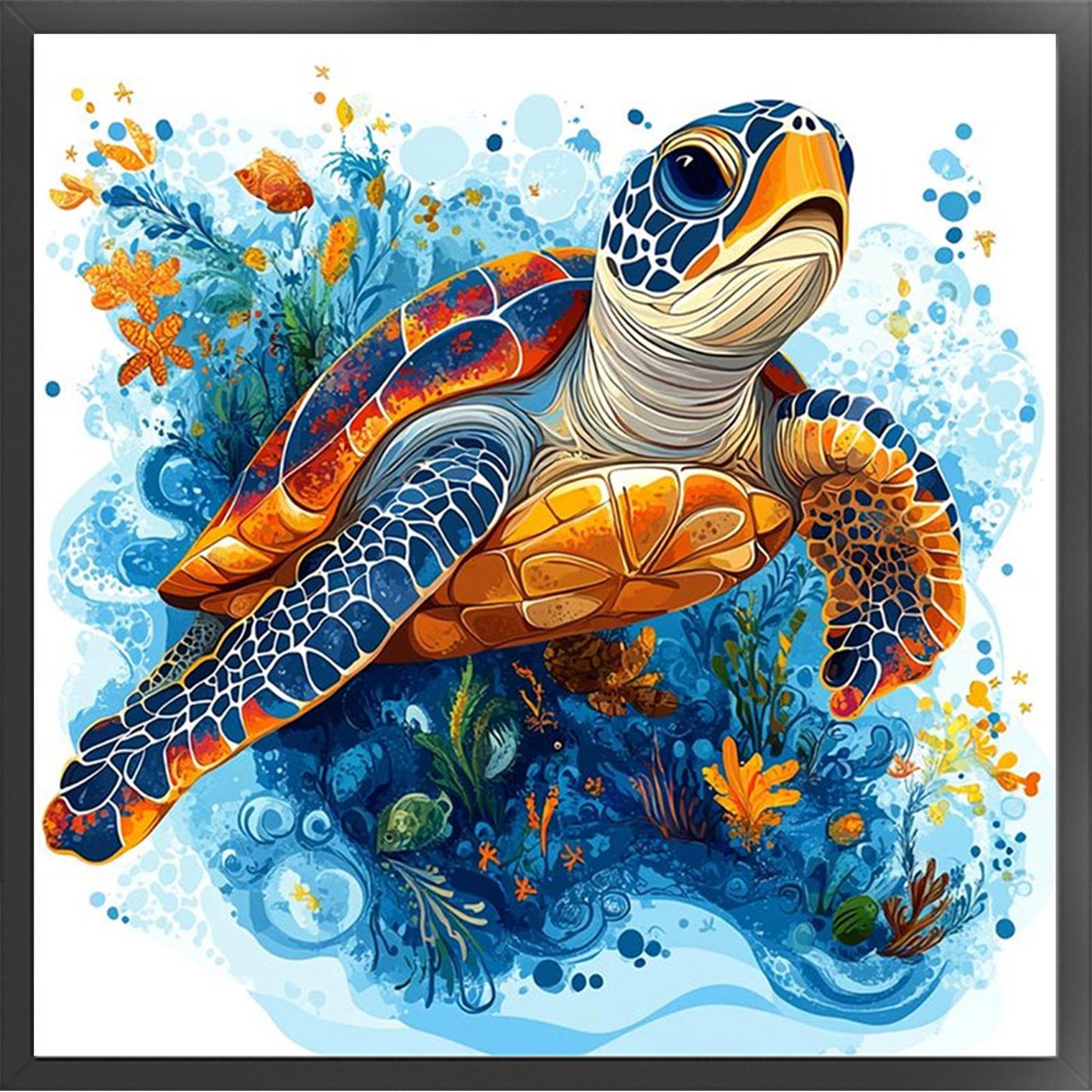 Sea Turtle - Partial 11CT Stamped Cross Stitch - Bead Embroidery 36x36CM/14.17x14.17in