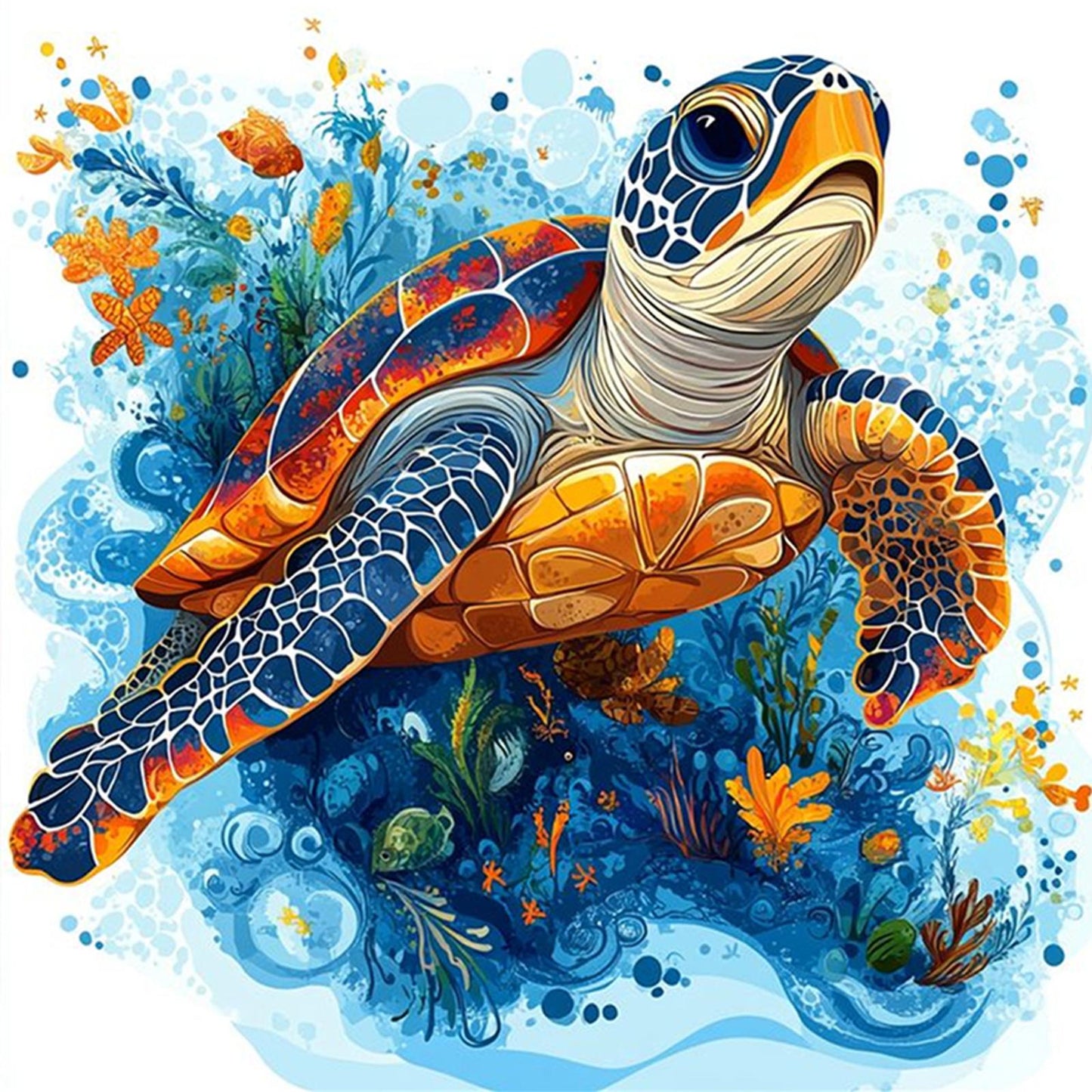 Sea Turtle - Partial 11CT Stamped Cross Stitch - Bead Embroidery 36x36CM/14.17x14.17in