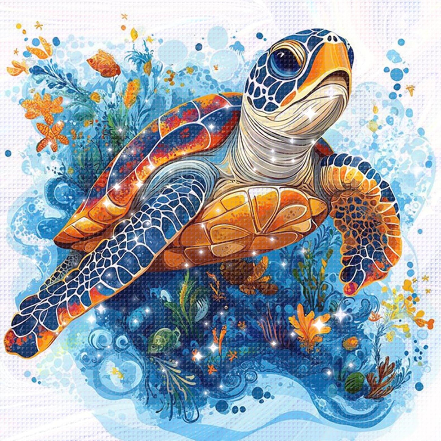 Sea Turtle - Partial 11CT Stamped Cross Stitch - Bead Embroidery 36x36CM/14.17x14.17in