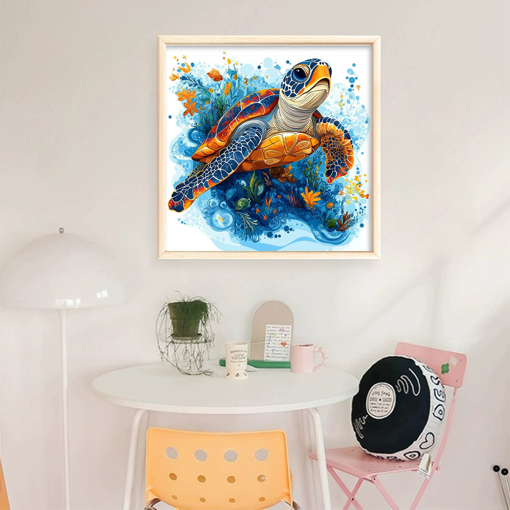 Sea Turtle - Partial 11CT Stamped Cross Stitch - Bead Embroidery 36x36CM/14.17x14.17in