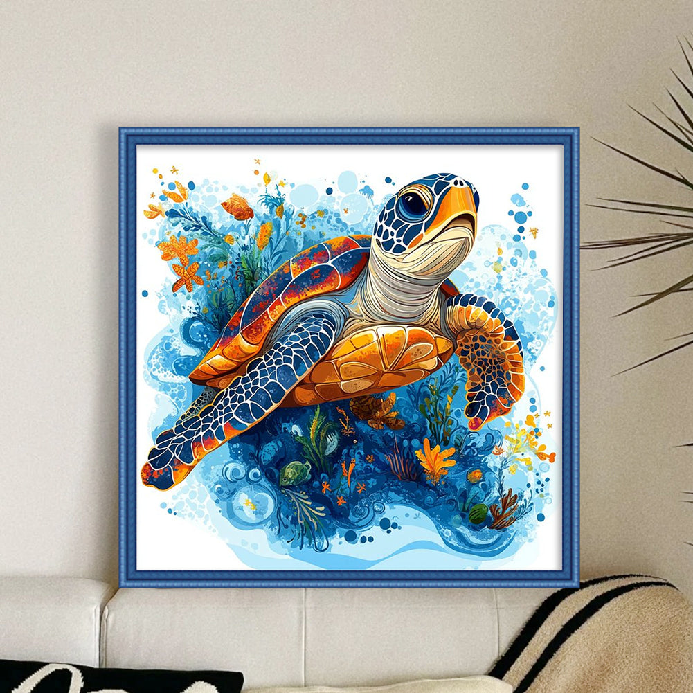 Sea Turtle - Partial 11CT Stamped Cross Stitch - Bead Embroidery 36x36CM/14.17x14.17in