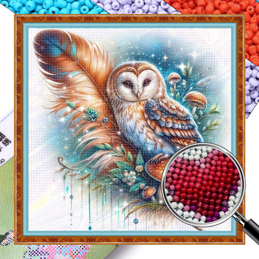 Owl - Partial 11CT Stamped Cross Stitch - Bead Embroidery 36x36CM/14.17x14.17in