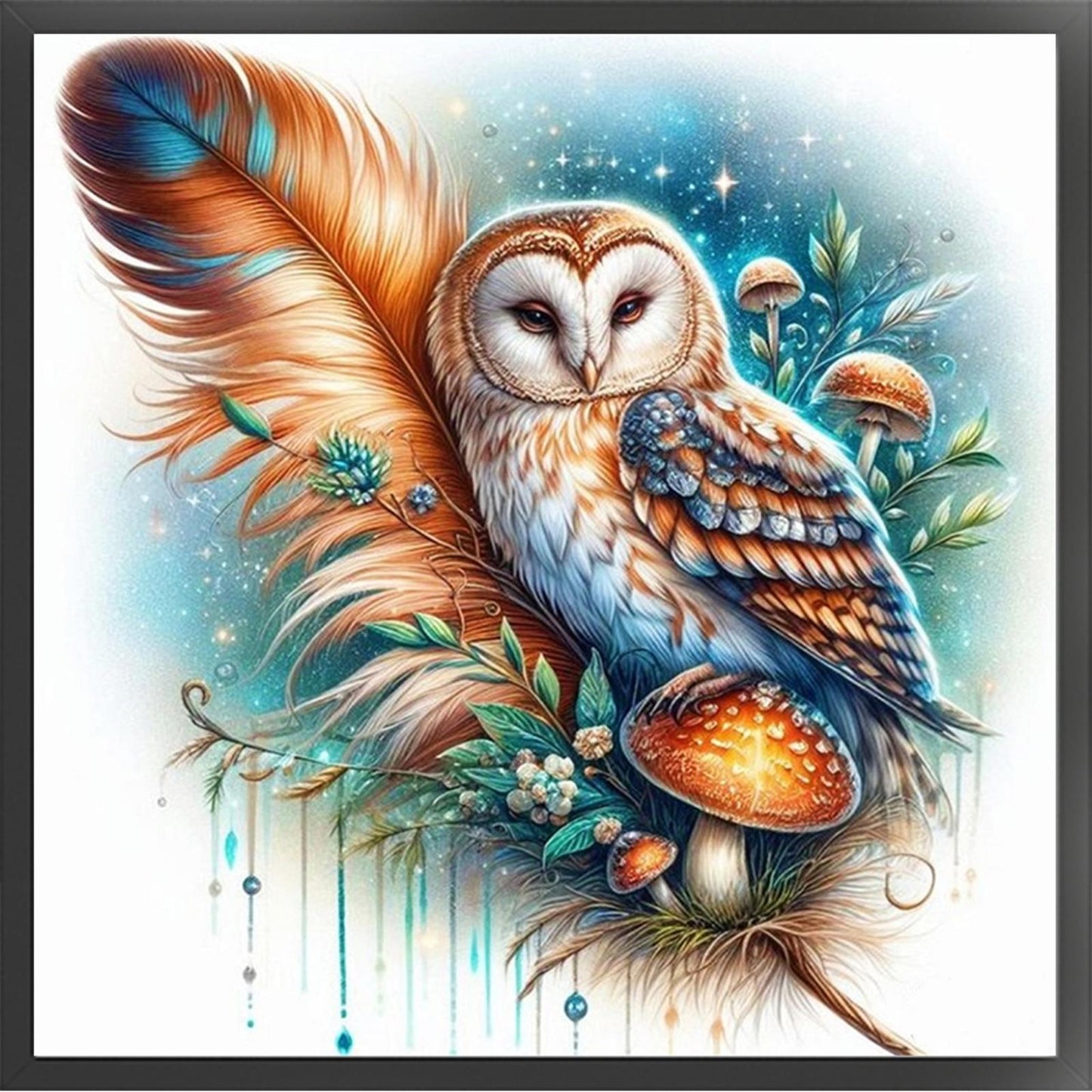 Owl - Partial 11CT Stamped Cross Stitch - Bead Embroidery 36x36CM/14.17x14.17in
