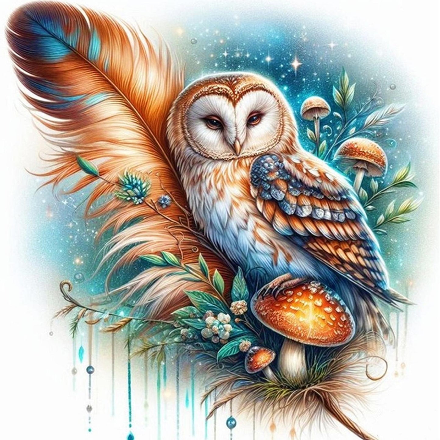 Owl - Partial 11CT Stamped Cross Stitch - Bead Embroidery 36x36CM/14.17x14.17in